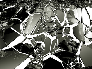 Broken glass pieces isolated on white