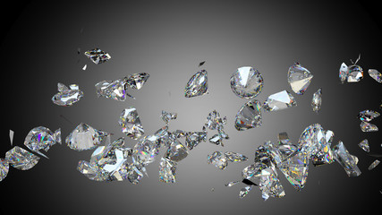 Broken and shattered diamonds or gemstones