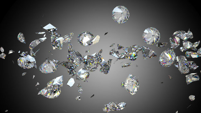 Broken and cracked diamonds or gemstones