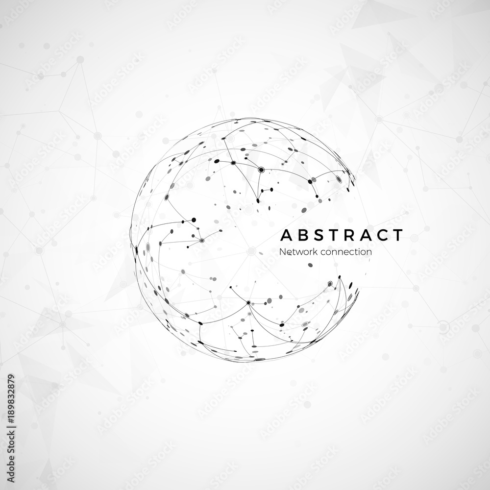 Poster Abstract global web. Node and communication. Globe digital net modeling. Social computer structure. Vector illustration