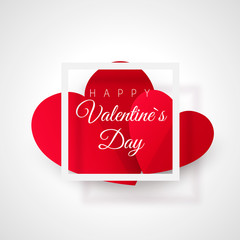 Greeting card with Valentine's day. Heart with text in frame. Vector illustration on white background