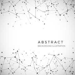 Node, dots and lines. Abstract particles geometric graphic background. Structure of atom, molecule and communication. Big data complex with compounds. Digital data visualization. Vector illustration