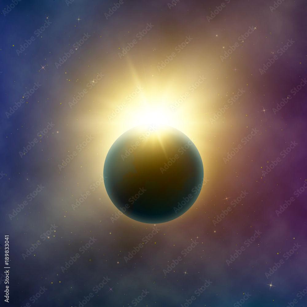 Wall mural open space. realistic beautiful solar eclipse. abstract star eclipse effect. vector background