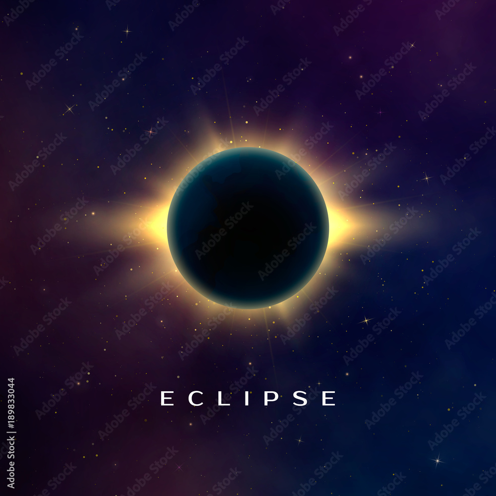 Wall mural dark abstract background with a solar eclipse. total eclipse of the sun. realistic vector illustrati