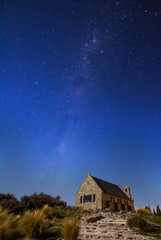 Beautiful milky way at the Church of the Good Shepherd, Lake Tekapo which is located in south island,New Zealand. 
