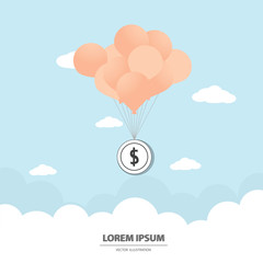 Dollar coin hanging with pastel balloons, Business and finance concept for presentation, cover or annual report. Vector illustration.