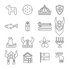 Sweden travel icons set, outline style