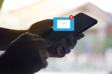 Mail Communication Connection message to mailing contacts phone Global Letters Concept