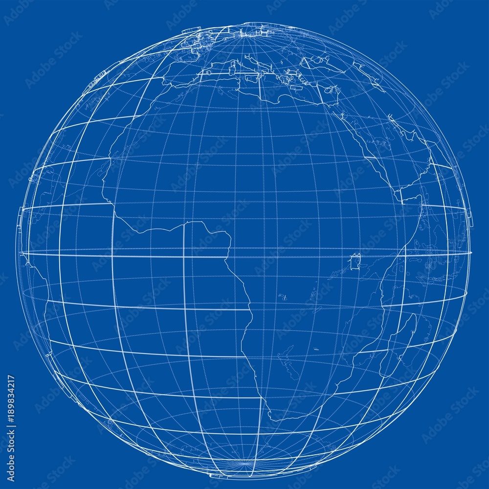 Poster globe contour. vector rendering of 3d