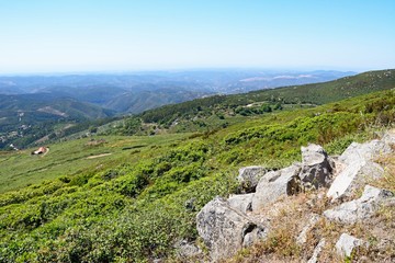 Fototapeta na wymiar Elevated view of the mountains and countryside in the Monchique mountains, Algarve, Portugal.