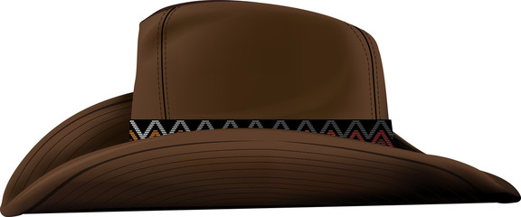 classic brown cowboy hat with wide margins isolated on white background