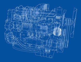 Car engine. Vector rendering of 3d