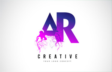 AR A R Purple Letter Logo Design with Liquid Effect Flowing