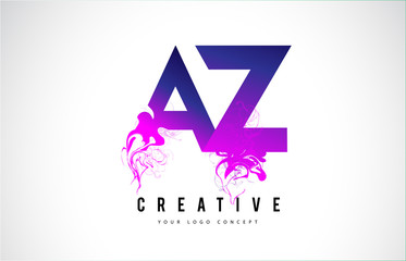 AZ A Z Purple Letter Logo Design with Liquid Effect Flowing