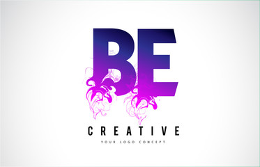BE B E Purple Letter Logo Design with Liquid Effect Flowing