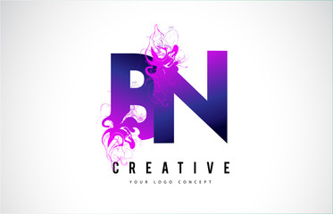 BN B N Purple Letter Logo Design with Liquid Effect Flowing