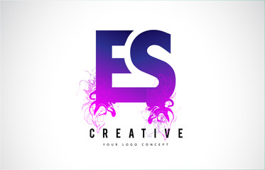 ES E S Purple Letter Logo Design with Liquid Effect Flowing