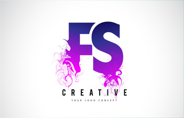 FS F S Purple Letter Logo Design with Liquid Effect Flowing