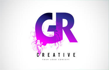 GR G R Purple Letter Logo Design with Liquid Effect Flowing