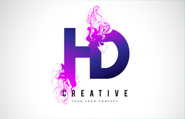 HD H D Purple Letter Logo Design with Liquid Effect Flowing