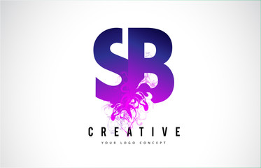 SB S B Purple Letter Logo Design with Liquid Effect Flowing