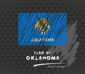 Oklahoma flag, vector sketch hand drawn illustration on dark grunge background