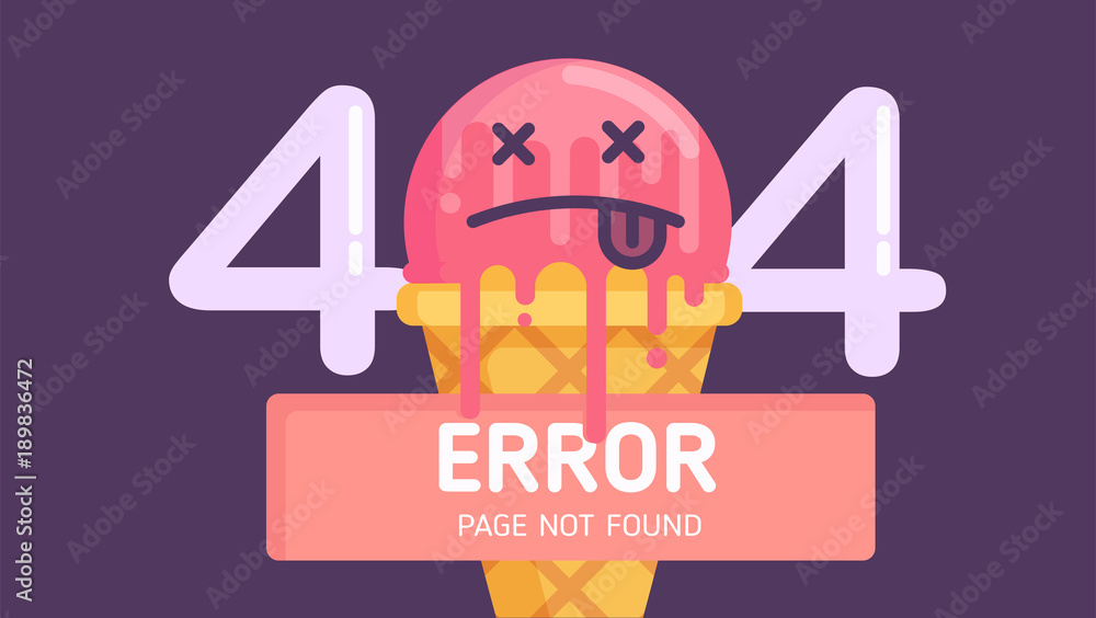 Poster 404 ice-cream error page not found flat vector