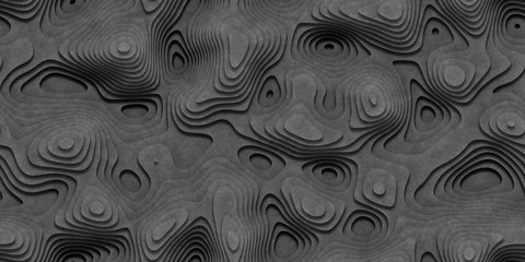 Gray Seamless Topographic Landscape Background. Wavy Relief Illustration Texture.