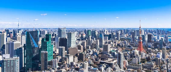 Afwasbaar Fotobehang Tokio 東京　青空と都市風景　ワイド