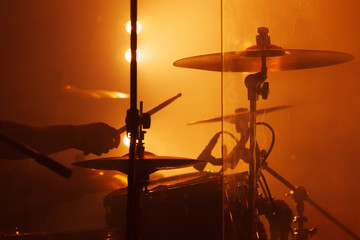 Live music photo, drum set with cymbals