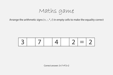Mathematics game for children, find a solution, education game for kids, school worksheet activity, task for the development of logical thinking, vector illustration