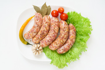 raw sausages with garlic