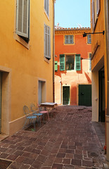 narrow colored street in old town Hyères - FRANCE
