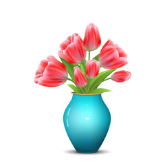 bouquet tulips in vase. Vector illustrations.