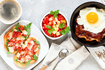  bruschetta with  tomatoes, mozzarella cheese and herbs