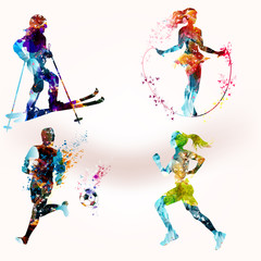 Fototapeta na wymiar Collection of vector sporty people shapes in colorful style