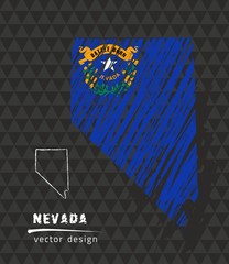 Nevada national vector map with sketch chalk flag. Sketch chalk hand drawn illustration