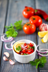 Salsa sauce and ingredients