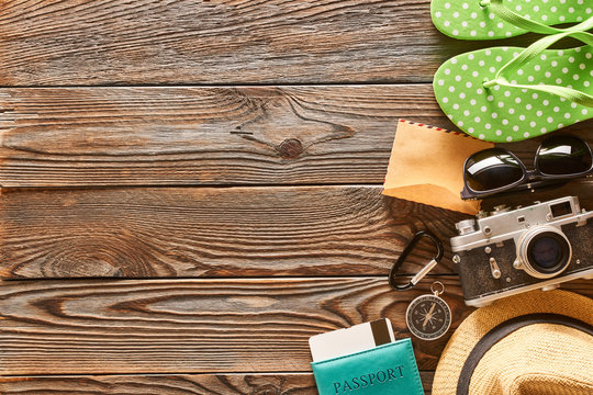 Travel and beach items still life