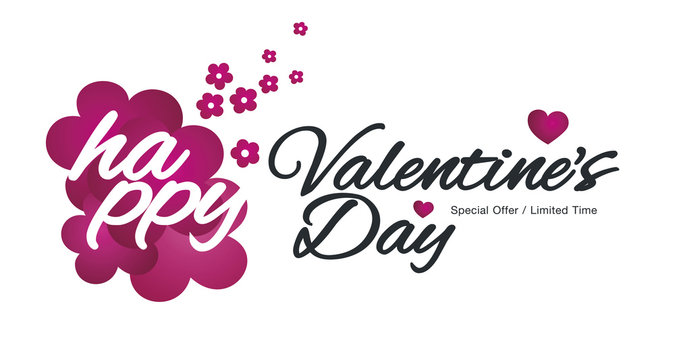 Happy Valentine Day with flowers and hearts logo sale banner