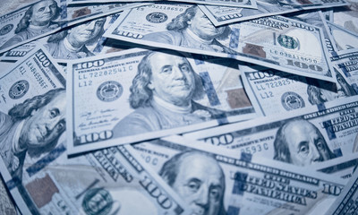 American paper currency notes with a nominal value of 100 US dollar
