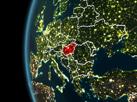 Hungary from space at night