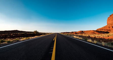 Fototapeta na wymiar Empty scenic highway in Monument Valley