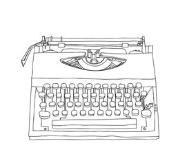 Typewriter old hand drawn cute line art illustration
