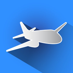 Airplane with long shadow. Vector illustration.