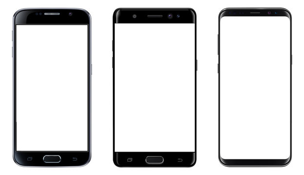 Smartphones, mobile phones isolated with blank screen, set of vector mockups.
