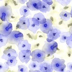 Fototapeta na wymiar Delicate floral pattern. Indigo silky watercolor seamless pattern. Delightful watercolor abstract background 157. Hand Painted Art Print. Flowers Repeating Pattern.