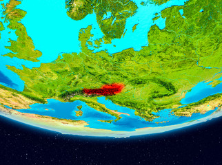 Satellite view of Austria in red