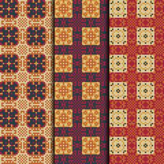 Pixel pattern set. Ethnic seamless design. Vector fashion backgrounds.