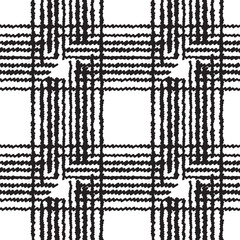 Patchwork pattern. Grunge print with ink lines. Black and white background. Vector monochrome seamless design.